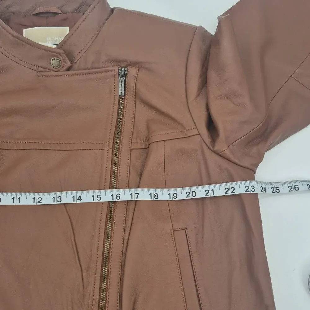 Michael Kors Women's Plus 2X Brown Leather Moto Jacket